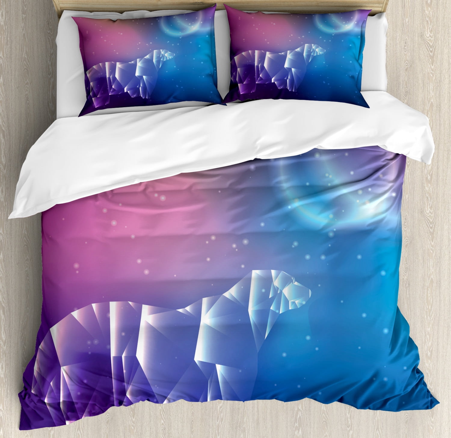 Polar Bear Duvet Cover Set Queen Size, Low Poly Style Crystal Polar