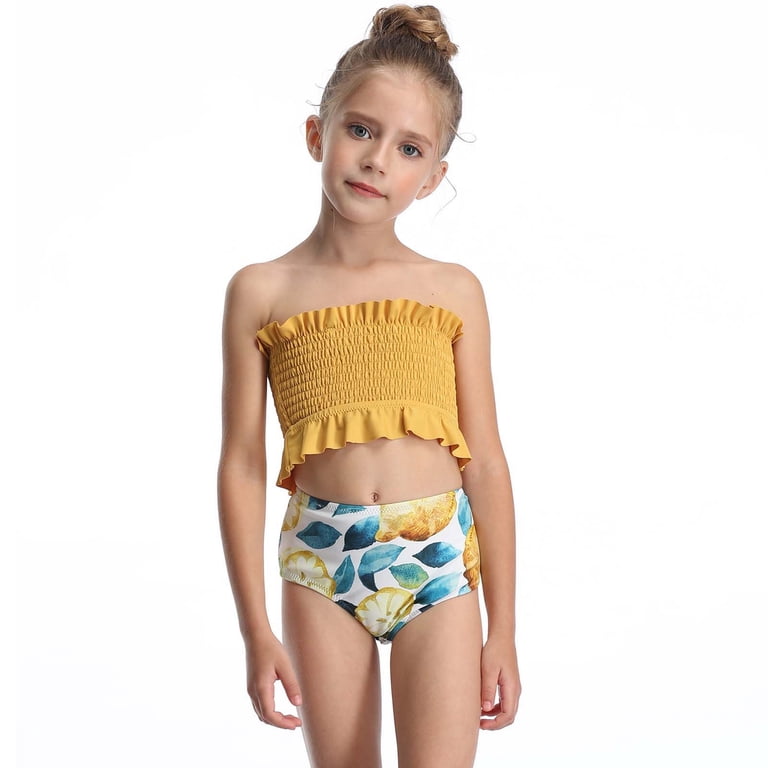 FRSASU Clearance Toddler Girls Bikini Pleated Solid Color Printed