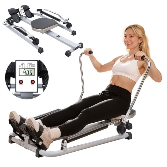 Rowing Machine for Home, Hydraulic Dual Paddle with LCD Monitor, Adjustable Resistance, 265LBS Weight Capacity, Full-Body Exercise Equipment, Quiet Rowing Machine for Aerobic Exercise Fitness