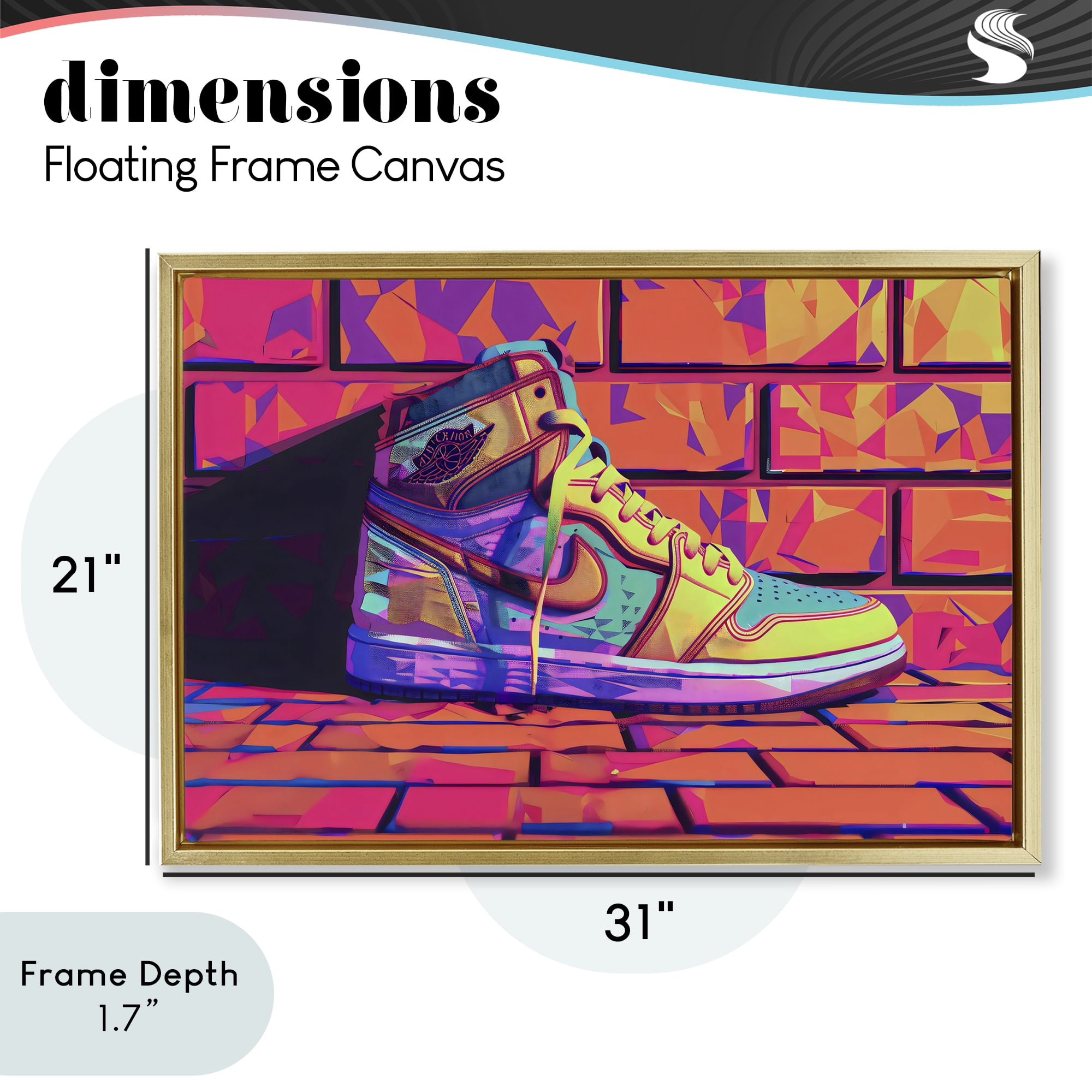 Stupell Industries Sneaker with Vibrant Geometric Hues Gold Framed Floater Canvas Wall Art, design by Creative Studio