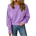 thumbnail image 2 of Womens Crewneck Cropped Sweatshirts Long Sleeve Pullover Tops with Pocket,Solid Color Pullover Top,Ladies Oversized Sweater Purple XL, 2 of 7