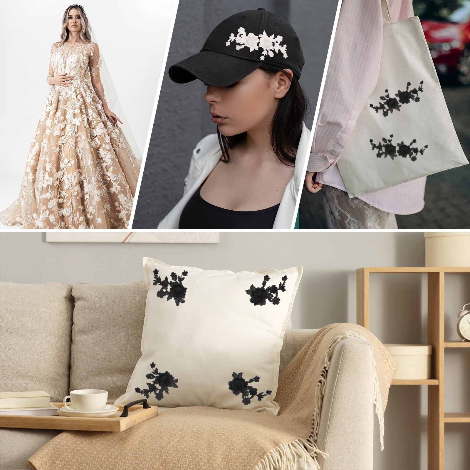 Unique Bargains 2Pcs Retro Rose Lace Embroidered Applique Floral Patches White