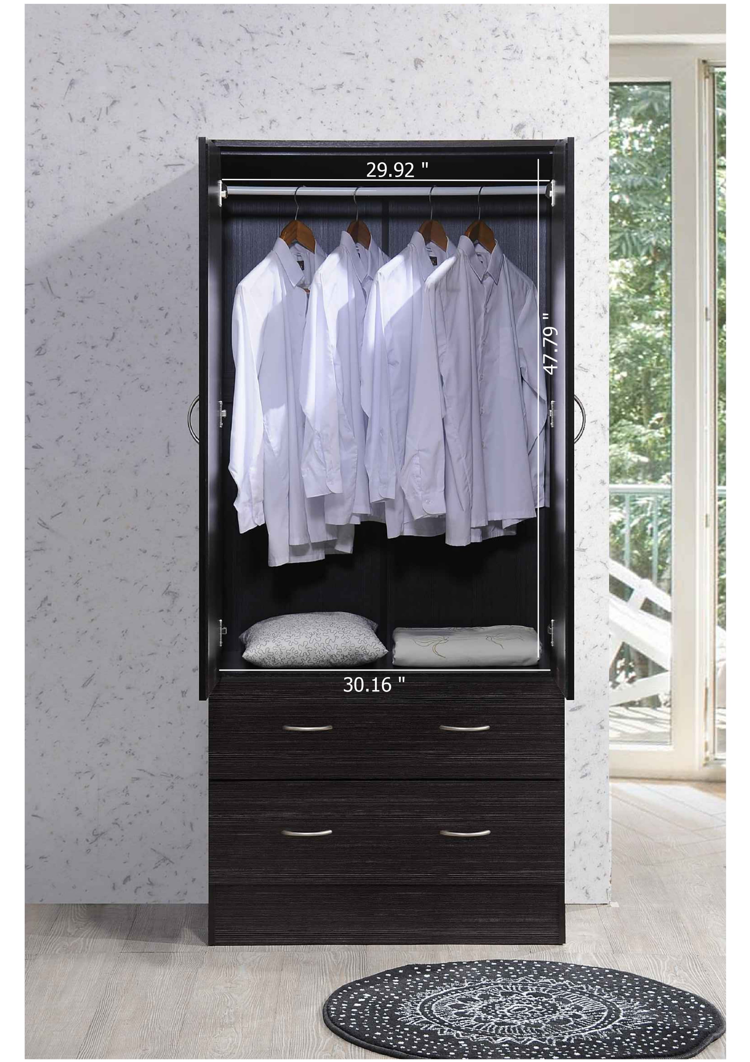 Hodedah Two Door Wardrobe with Two Drawers and Hanging Rod, Chocolate
