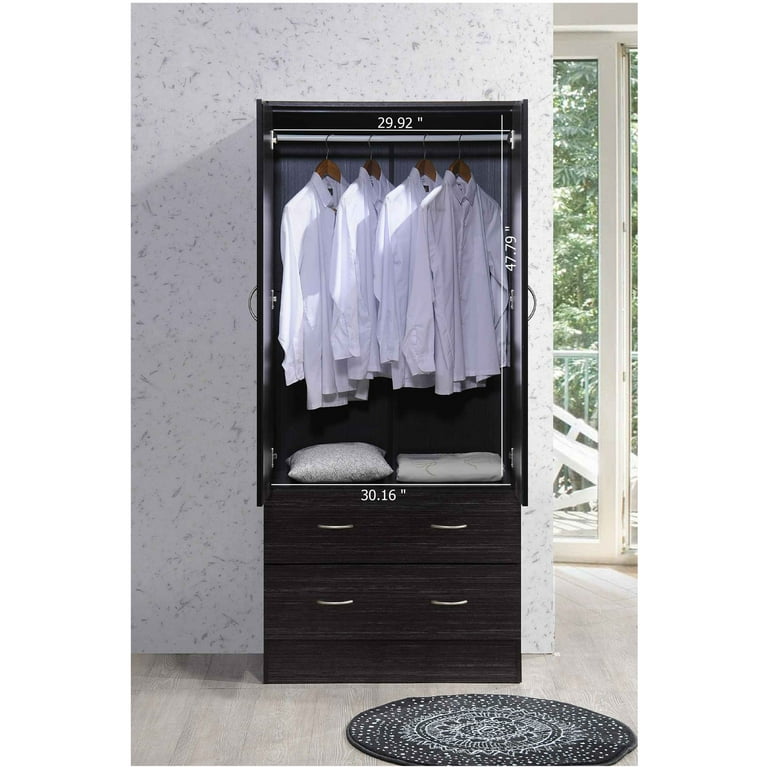 Hodedah Two Door Wardrobe with Two Drawers and Hanging Rod Hodedah Two Door Wardrobe with Two Drawers and Hanging Rod