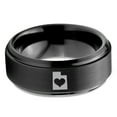 thumbnail image 2 of Tungsten Utah The Beehive State Heart Band Ring 8mm Men Women Comfort Fit Black Step Bevel Edge Brushed Polished, 2 of 4
