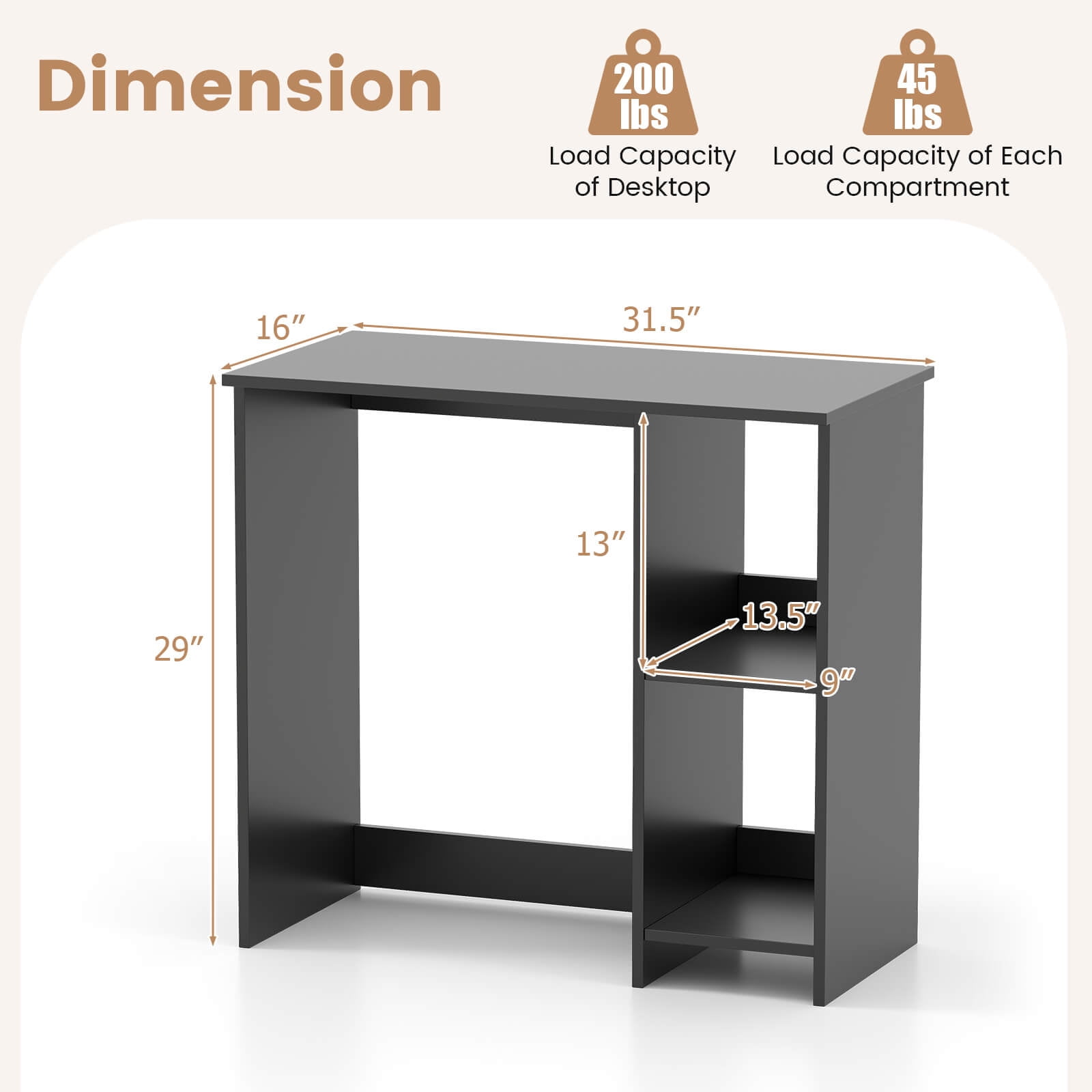 Costway 31.5" Small Computer Desk Home Office Study Writing Desk with 2 Compartments Black