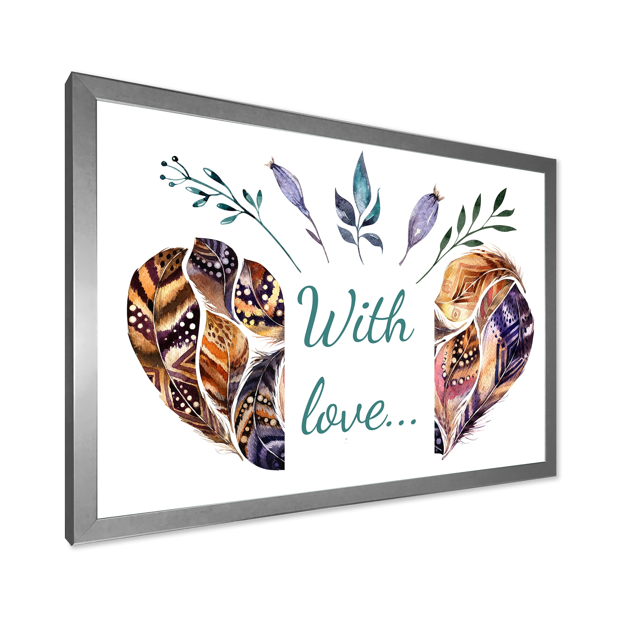Designart 'Hearted Shaped Feathers With Love' Traditional Framed Art Print