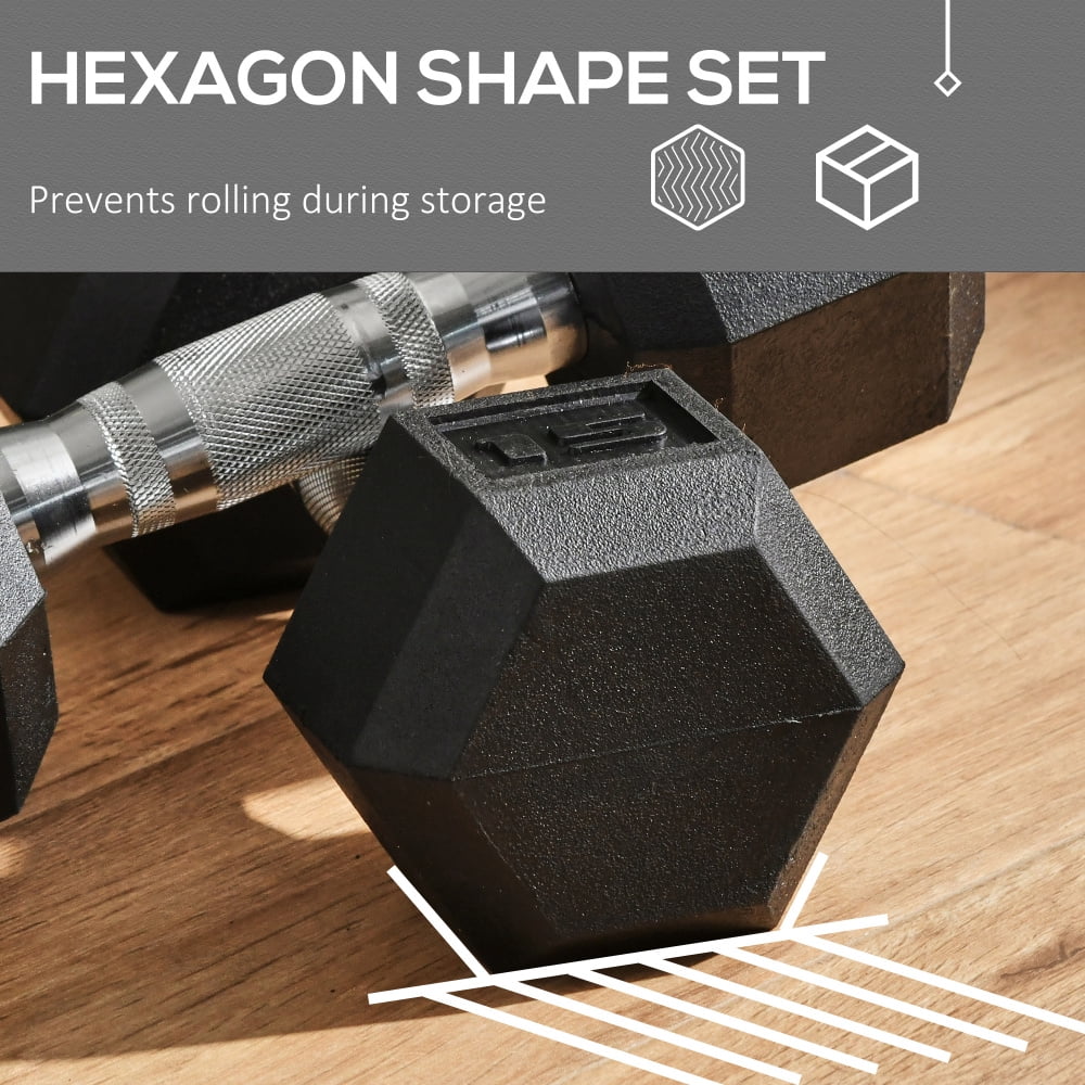 15 lbs Hex Dumbbells Set of 2, Rubber Coated Free Weights with Non-Slip Handles, Anti-Roll Hand Weights for Home Gym Workouts