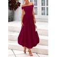 thumbnail image 4 of Vestido PRETTYGARDEN de verano con hombros descubiertos para mujer, color rojo vino, 4 of 6