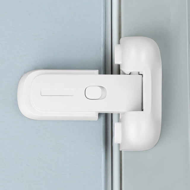 Cerradura de puerta de refrigerador y congelador para niños, cerradura de pestillo de refrigerador a prueba de niños para mantener la puerta cerrada, fácil instalación (blanco)