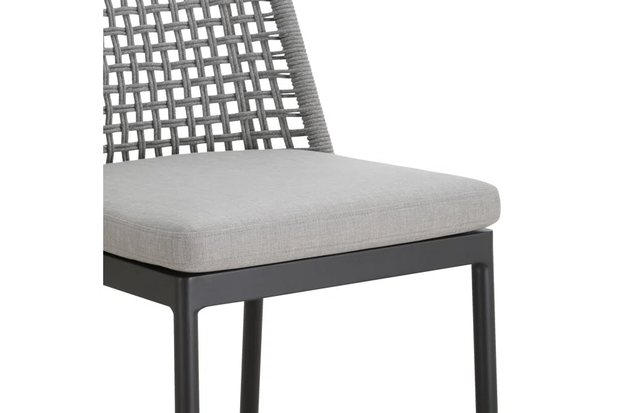 Spruce & Spring Modern Woven Rope Patio Dining Armchair Equipped With Cushion 2 Pieces For Outdoor Space Grey Woven Rope Fabric