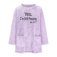 thumbnail image 5 of lcziwo Womens Fuzzy Fleece Sweatshirt Yes I'm Still Freezing Me 24:7 Letter Print Crewneck Sherpa Pullover Winter Warm Loungewear Tunic Tops with Colorblock Pockets Purple M, 5 of 7