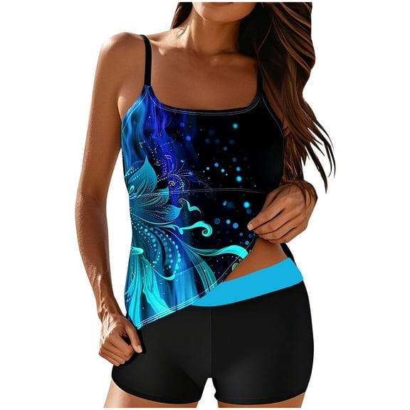 Fanxing Womens Plus Size Tankini Bathing Suits Tummy Control Swim Seaside Beach Casual Two Piece Slimming Swimsuits Multicolor,XXL