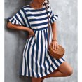 thumbnail image 2 of Vestido A Media Pierna Vestido De Línea A Vestido A Rayas Casual A La Moda Una Línea Con Volantes Manga Corta Estampado A Rayas Casual Vestido A Media Pierna Fluido Azul Marino M OTVIAP azul marino M, 2 of 6