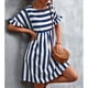 thumbnail image 3 of Casual Dress Striped Dress Fashionable Casual A Line Ruffle Short Sleeve Striped Print Casual Flowy Midi Dress Navy Blue L ANGGREK Otros, 3 of 6