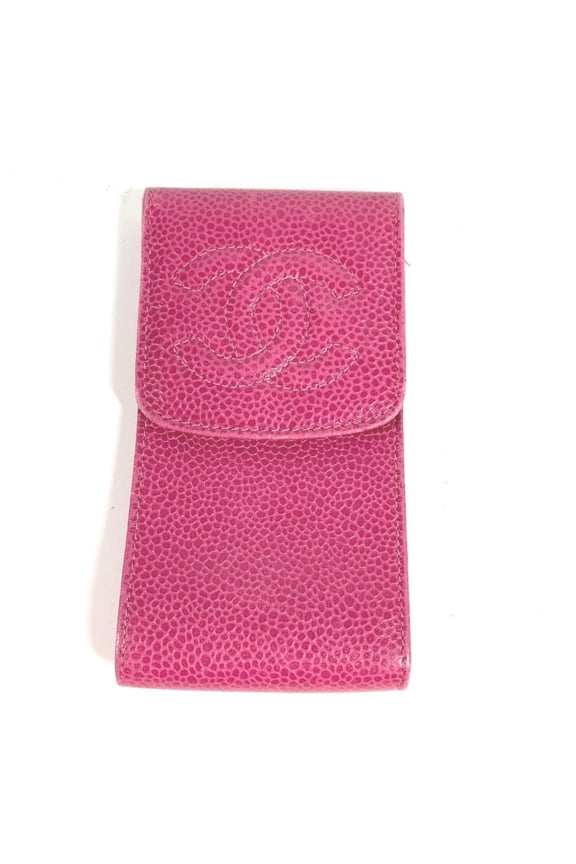 Pre-Owned CHANEL CC Coco Mark Logo Keyring with Chain, Handbag Pouch, Caviar Leather, Men's &...