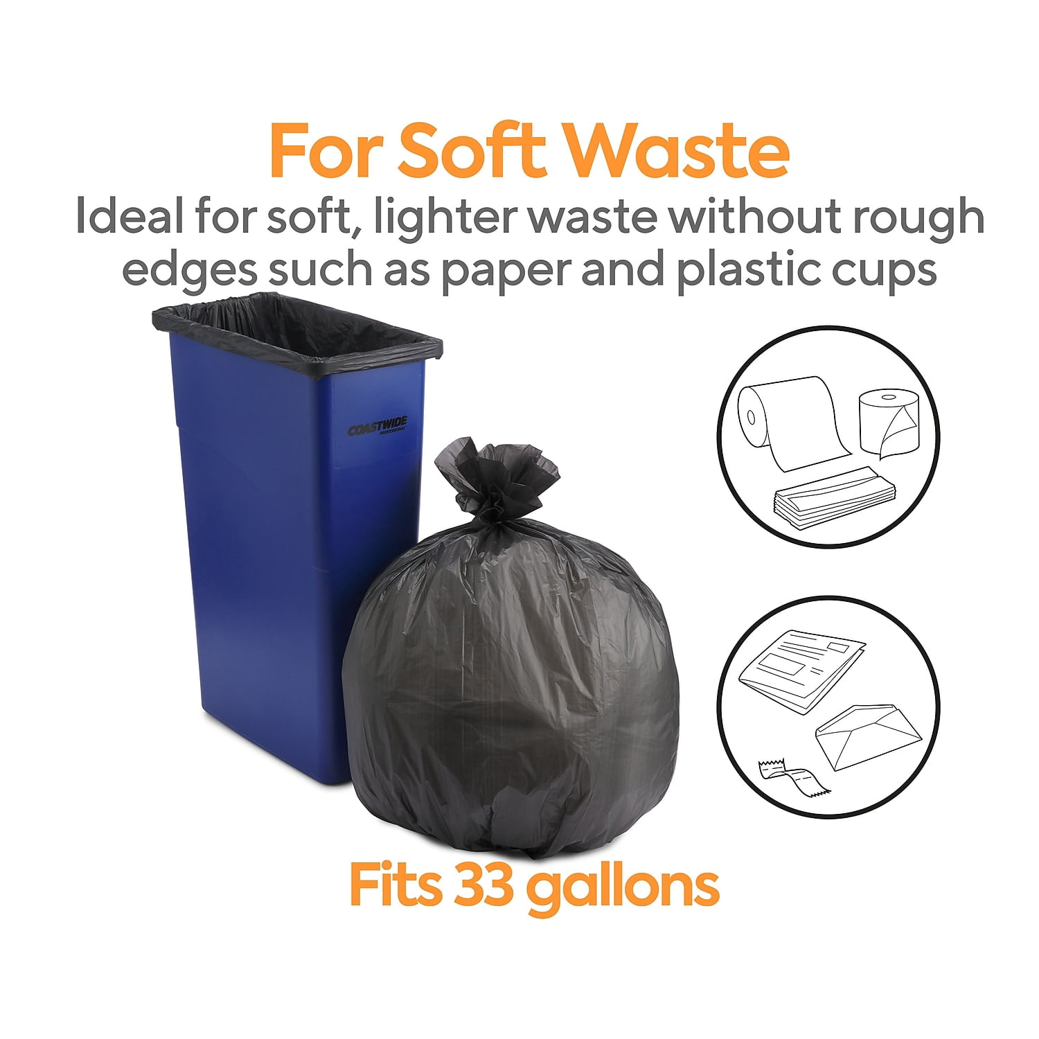 Staples Coastwide Professional 30-33 Gallon Trash Bag 33" x 40" High Density 22 mic Black 200