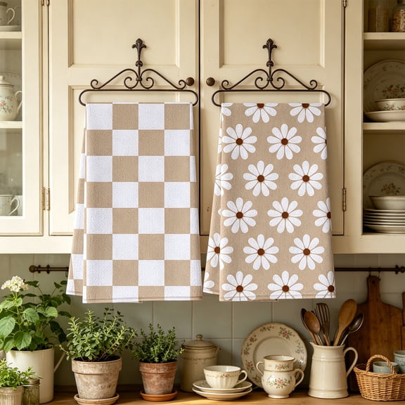 Kitchen Dish Towels 2 Pack Highly Absorbent Weave Drying Cloth for Dishes Counter Glass Cleaning Streak Free Tea Towels