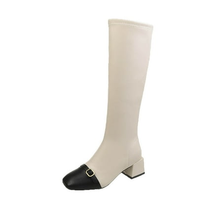 

jsaierl Autumn And Winter New Style Square Toe Thick Heel And Velvet High-top Boots Rear Zipper Women s Boots