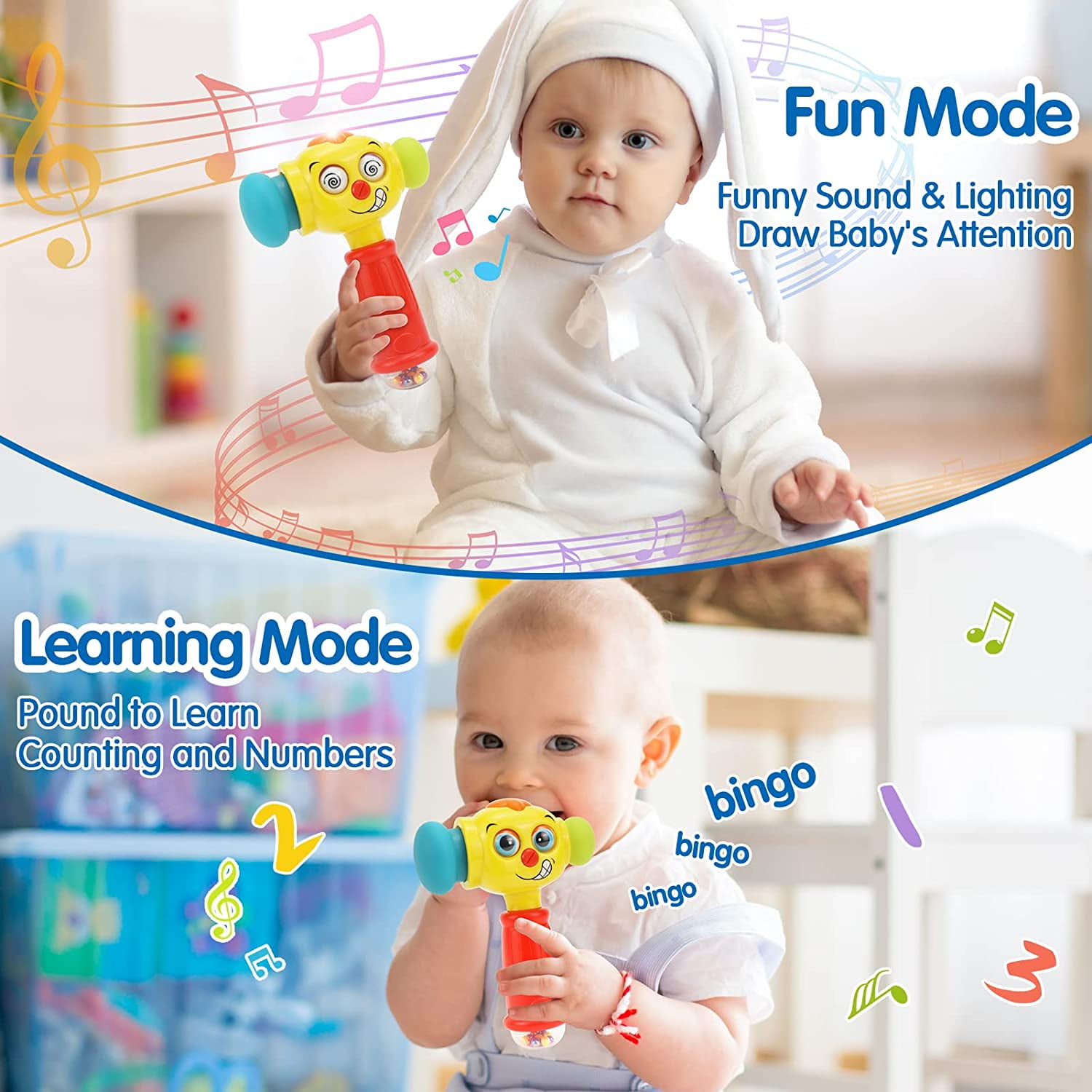 Jeu D'éveil Lumineux HOLA Jouet Marteau Musical Bébé 1 An+ - Lumières, Sons, Jeu Éducatif - Cadeau Anniversaire Garçon/Fille Développement Motricité Fine