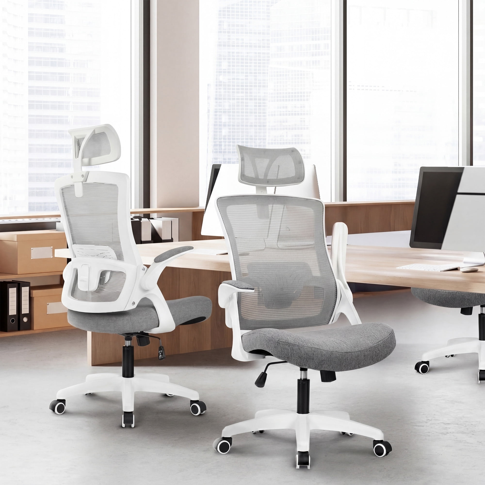 Neo Chair High Back Ergonomic Desk Chair Office Chair, Breathable Mesh Desk Chair with Adjustable Lumbar Support and Headrest, Gray