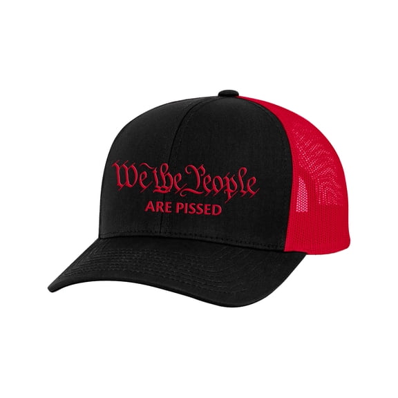 Patriot Pride We The People Are Pissed Men's Embroidered Mesh Back Trucker Hat, Black/Red/Red Embroidery
