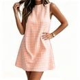 thumbnail image 2 of VBVC Women's Gingham Sleeveless Shift Mini Dress,Ladies Crew Neck A-Line Tunic Dress,Casual Summer Plaid Sundress For Women,Orange,S-2XL, 2 of 8