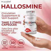 HALLUSA NATURAL Hallosmine Diosmin Circulation & Vein Support, Bioflavonoids 300mg, Lymphatic Drainage, Swelling & Heavy Legs, 60 Capsules