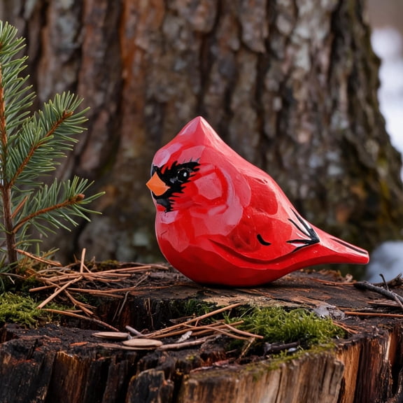 Hand Carved Cardinal Figurine, Hand Painted 3D Red Bird Sculpture, Premium Art Ornament, Creative Home Office Desktop Decor