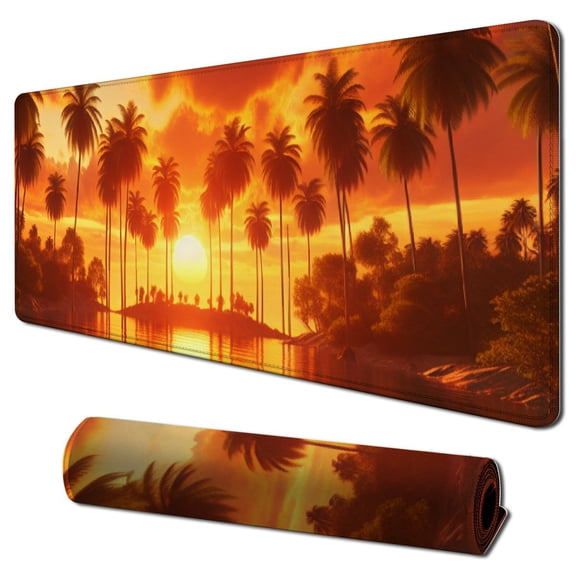 Sunset Beach Mouse pad with Tropical Ocean Landscape and Non-Slip Rubber Base Design for Personalized Women's Office Desktop Decoration Accessories