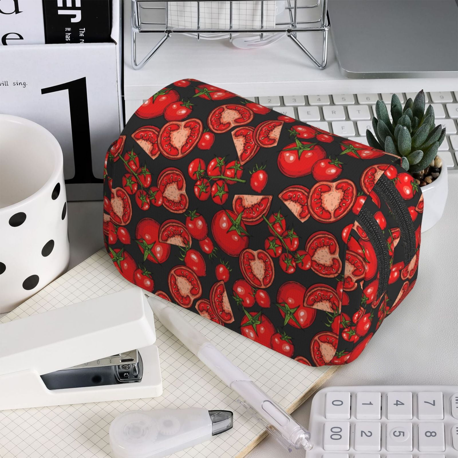 Rateoe Tomato Pattern Double Clamshell Pen Case, Storage Organizer with Two Zipper Compartments– Holds Up to 50 Pencils & Pens