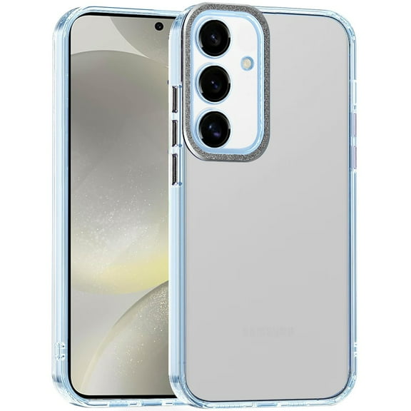 For Samsung Galaxy S25 /S24 Case, Transparent Clear Hybrid with Matching Metal Buttons and Camera Protection Hard PC TPU Rubber Phone Cover (Clear / Black)