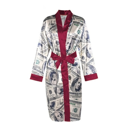 

COUTEXYI Women Nightgown Silk with Belt Chic Print Sexy Lingerie Temptation Clothing