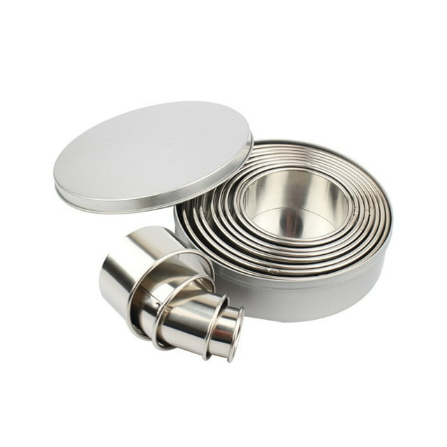 Cookie Biscuit Cutter Set, Round Stainless Steel Pastry Rings 12 Pieces with Round Box for Donut Pastries Fondant Cake,12 * Round cookie cutters 1 * Box