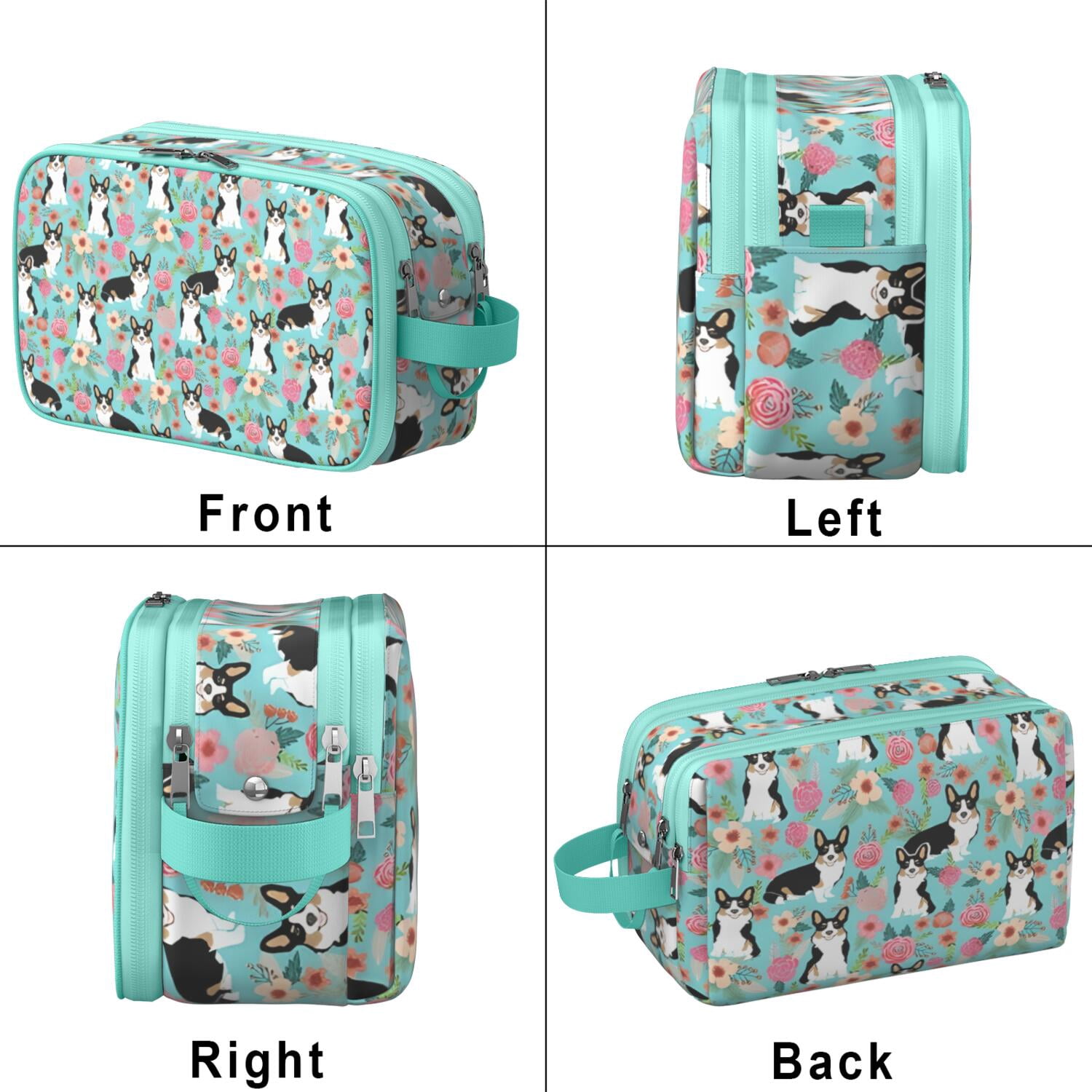 Toiletries Bag,Corgi Dog and Flowers Mens Womens Toiletry Bag Bathroom Bag,Waterproof Toiletry Travel Bag Dopp Kit Shaving Bag 11x6.3x5.1 Inch