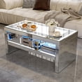 thumbnail image 2 of ARICOEASY Mirrored Coffee Table with Crystal Board, 2-Tier Rectangle Glass End Table for Living Room Bedroom, Sturdy Legs Easy Assembly, 2 of 6