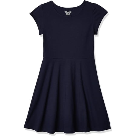 The Children's Place Girls Short Sleeve Basic Skater Dress Medium Tidal Single