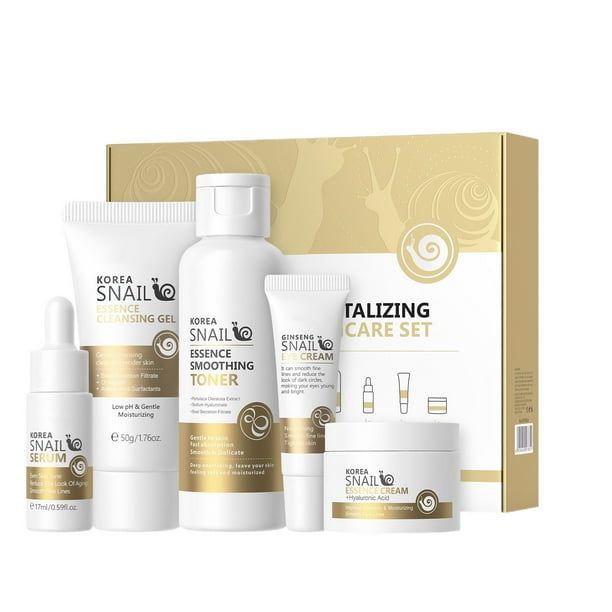 Kit de cuidado de la piel Korean Snail Essences Regalos para el cuidado de la piel para mujeres Incluye limpiador suave Tónico Crema para ojos Suero Crema Hidratante y nutritiva de larga duración