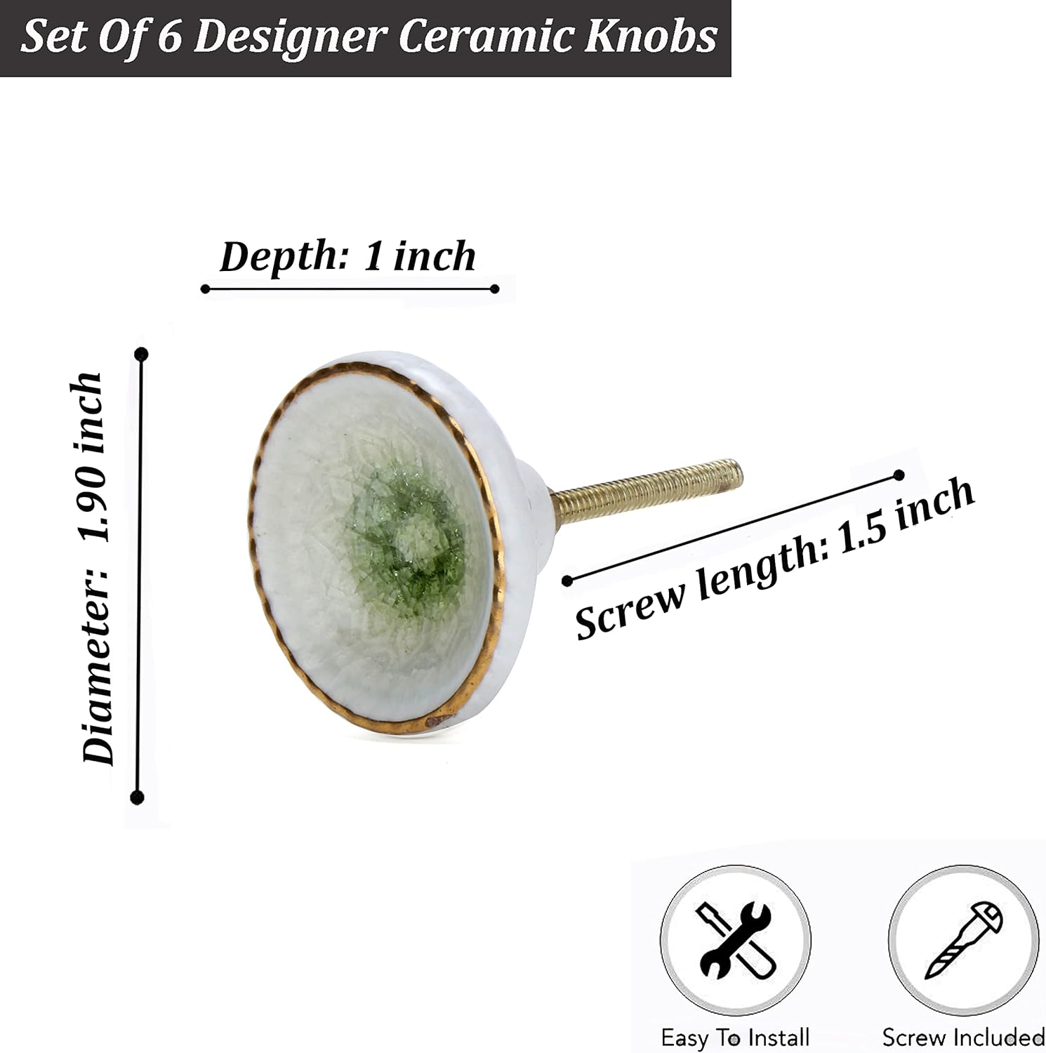 Perilla Home Set of 6 Ceramic Knobs Decorative Round Knobs for Home Kitchen Cabinet Vintage Hardware Cupboard Door Dresser Wardrobe Drawer Pulls (White)