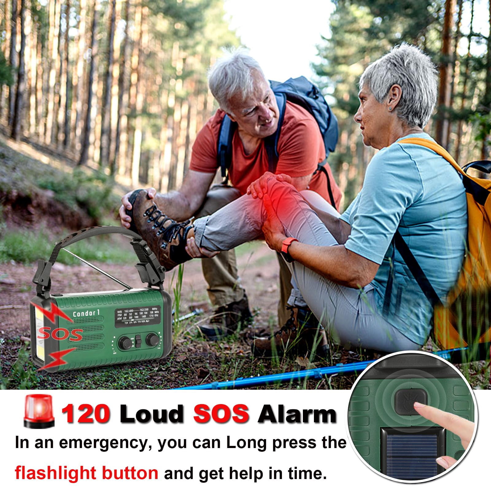 20000mah/ 74000mwh Hand Crank Emergency Radio  Am/fm/noaa Weather Solar With Usb Phone Reading Lamp Flashlight & Sos For (army Green)