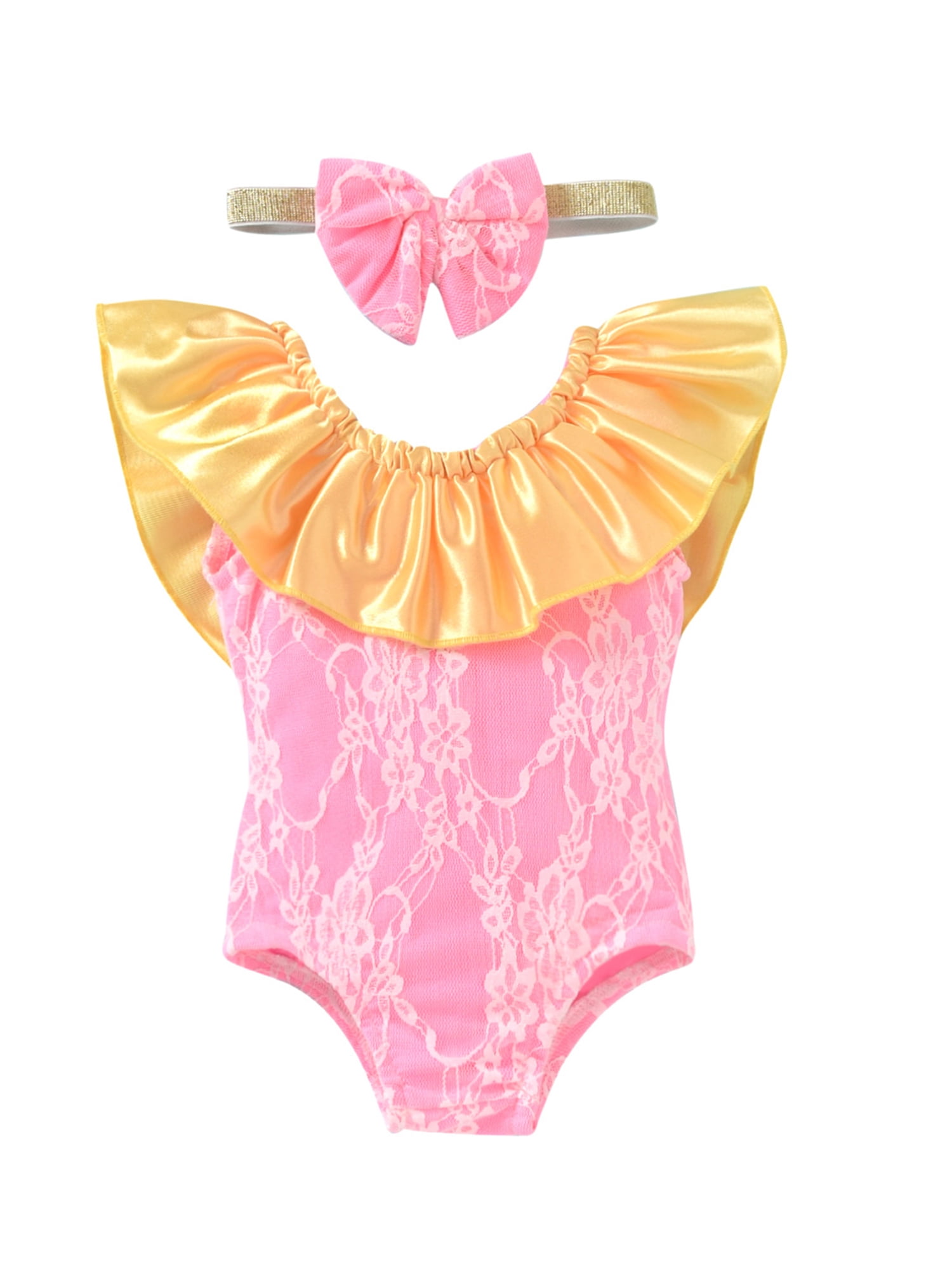 Suanret Summer Toddler Kids Girls Swimsuit Lace Ruffles Swimwear