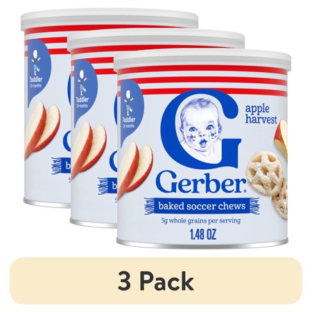 (3 pack) Gerber Snacks for Baby Teether Wheels, Apple Harvest, 1.48 oz Canister