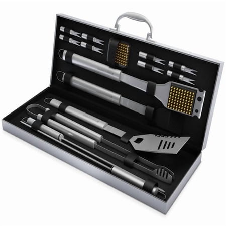 Home-Complete 16-Pc BBQ Grill Tools Set Silver