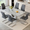 thumbnail image 6 of JUFU 63'' Gray Marble-Look Dining Set for 6, Contemporary Rectangular Table with 6 Upholstered Chairs, Kitchen and Dining Room Furniture, 6 of 11
