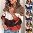thumbnail image 2 of Suéter de rayas de moda para mujer, suéter de manga larga con cuello redondo para otoño e invierno, jersey de punto suelto con retazos para mujer, 2 of 5