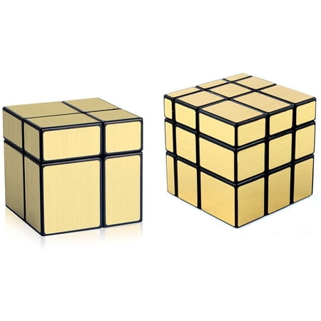 D-FantiX Shengshou Mirror Cube Set, 2x2 3x3 Mirror Blocks 2x2x2 3x3x3 Speed Cube Bundle Mirrored Cube Puzzle Gold
