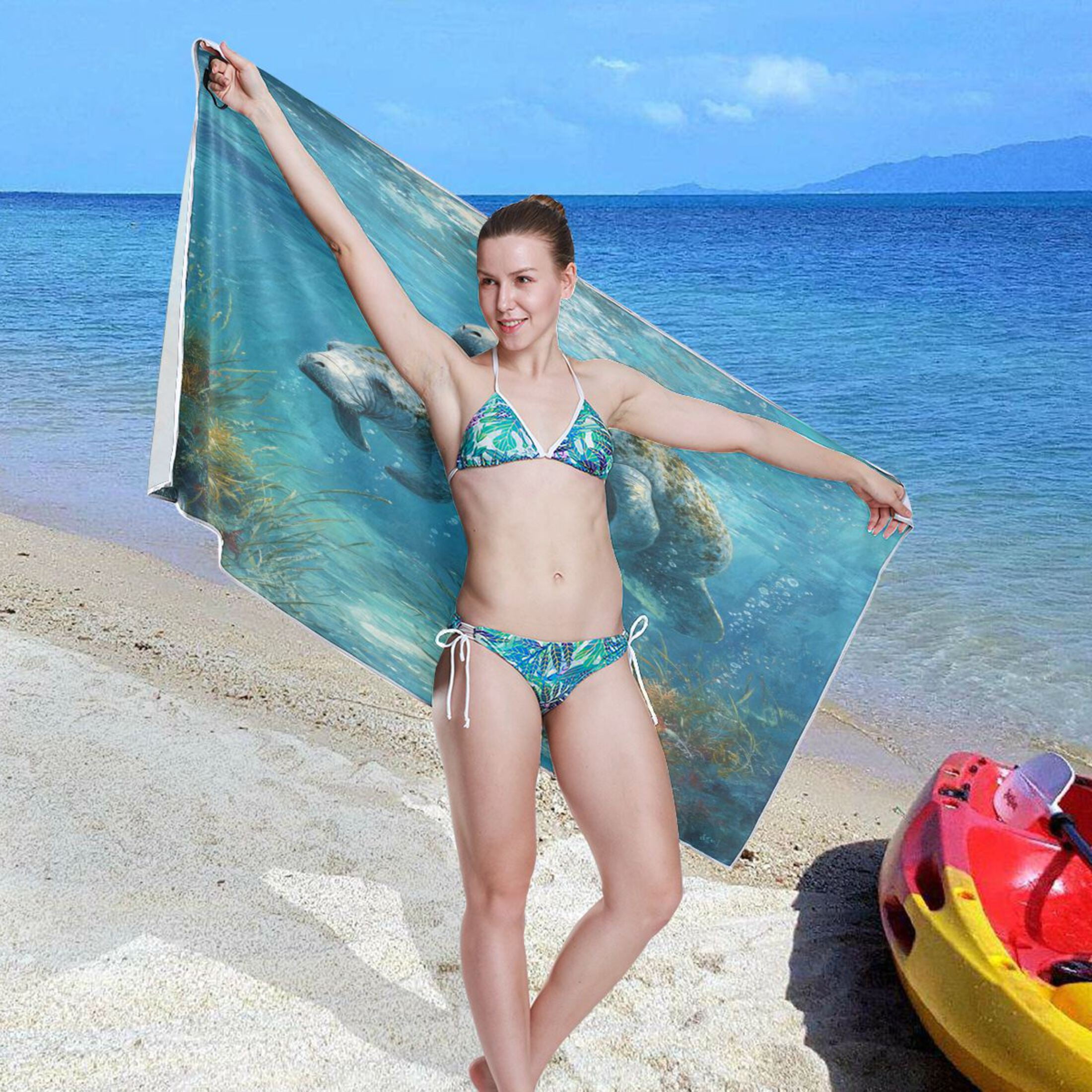 Qxltty Cute Manatee Beach Towel Sand Free Bath Towel Absorbent Quick Dry Soft Lightweight Blanket for Travel Gym Camping 71x31in
