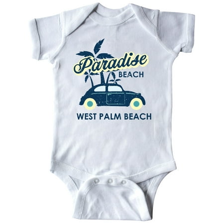

Inktastic Paradise Beach in West Palm Beach with Palm Trees and Car Gift Baby Boy or Baby Girl Bodysuit