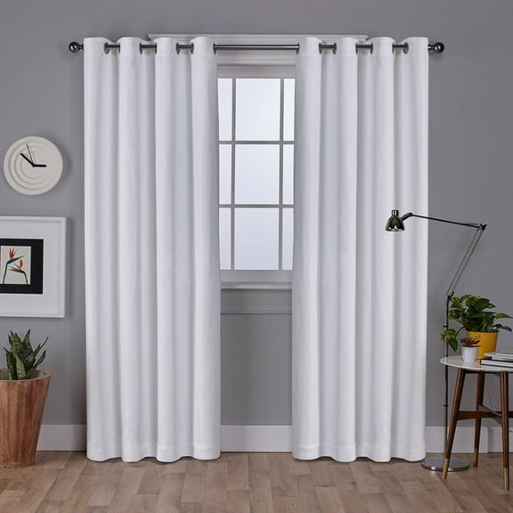 Exclusive Home Vesta Heavyweight Textured Linen Room Darkening Blackout Grommet Top Curtain Panel Pair, 52"x84", Winter White