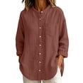thumbnail image 3 of VBVC Women's Linen Cotton Button Down Shirt , Long Sleeve Loose Tunic Top For Women , Ladies' Lightweight Casual Blouse with Pockets,Orange,S-3XL, 3 of 7